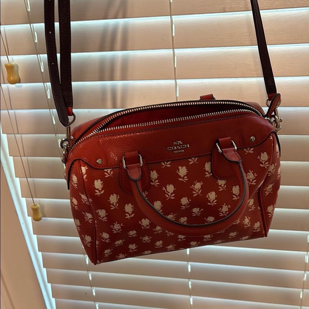 Coach Red Satchel Bag with Structured Design